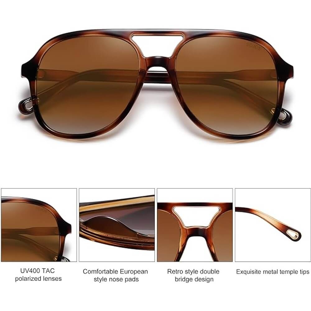 Retro Polarized Aviator Sunglasses for Women Men Classic 70s Vintage Trendy Pilot Frame - Teddith - US