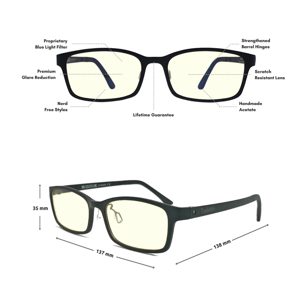Blue Light Glasses for Computer Gaming Anti Glare Square Frame - Teddith - US