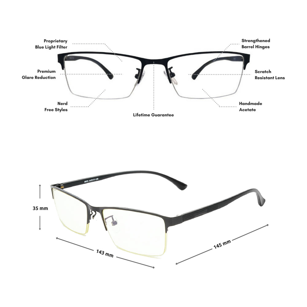 Blue Light Glasses for Computer Anti Glare Half Rim Rectangle Frame - Teddith - US