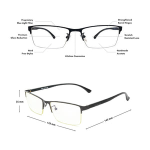 Blue Light Glasses for Computer Anti Glare Half Rim Rectangle Frame - Teddith - US