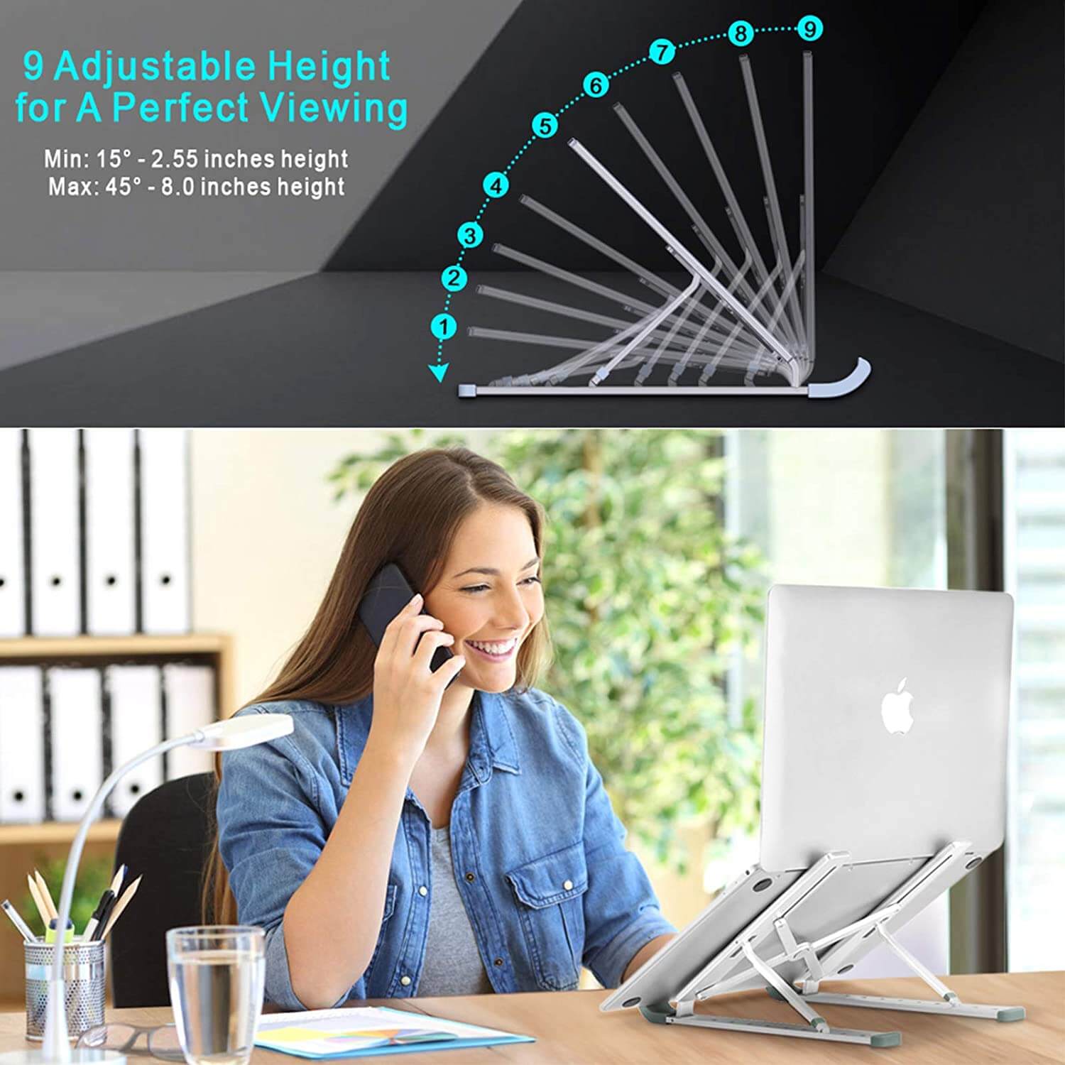 Aluminum Laptop Stand 9 Angles Adjustable Holder Ergonomic Foldable Portable Computer Tablet Stand - Teddith - US