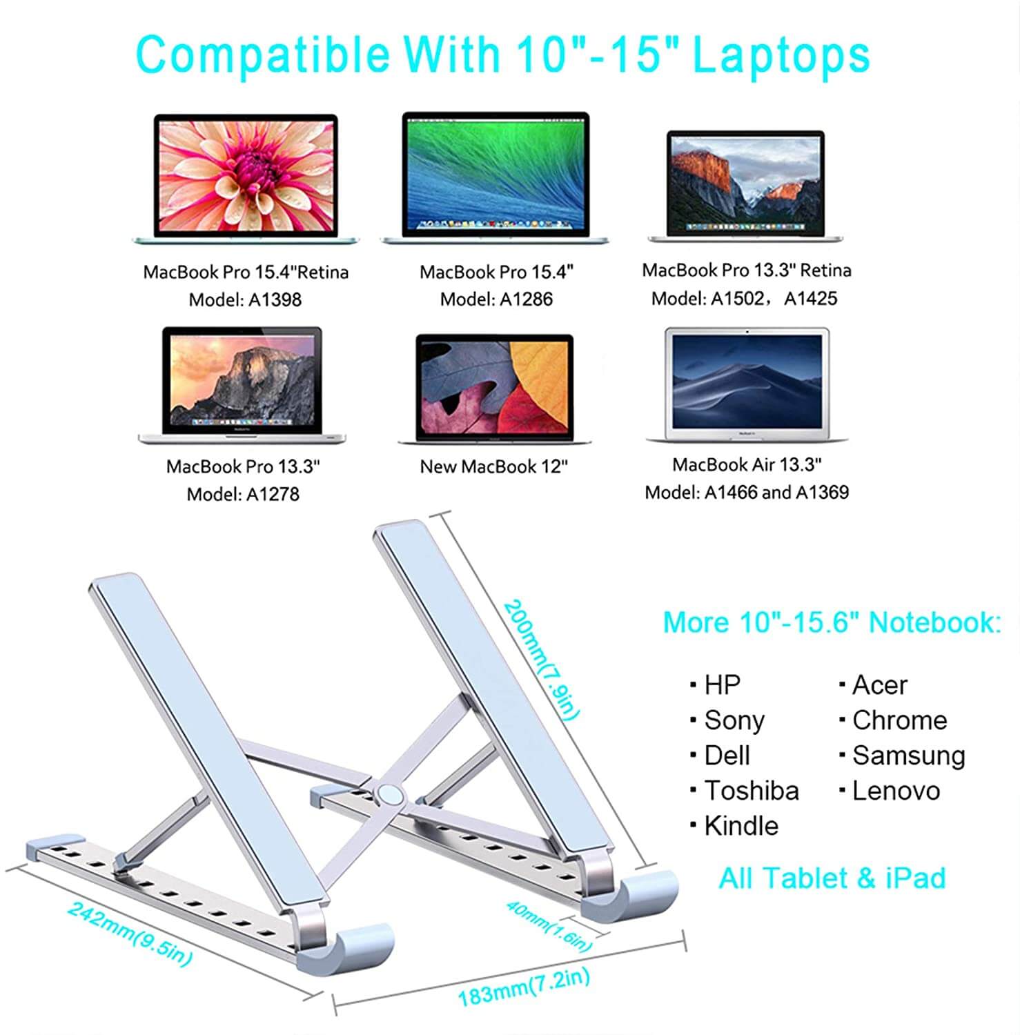 Aluminum Laptop Stand 9 Angles Adjustable Holder Ergonomic Foldable Portable Computer Tablet Stand - Teddith - US