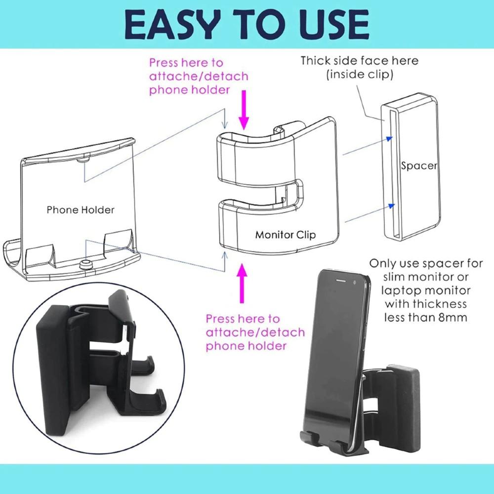 Laptop Phone Holder Adjustable Side Mount Clip Computer Monitor Slim Portable Smartphone Stand - Teddith - US