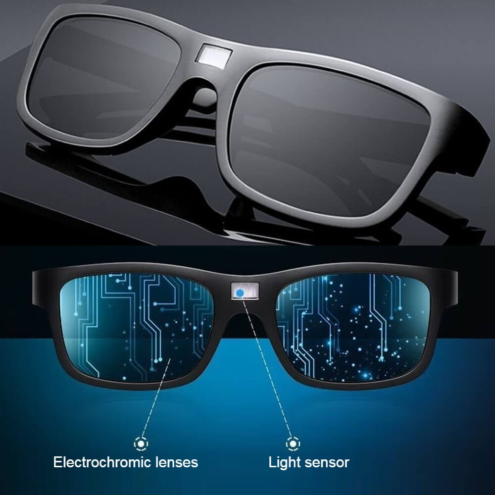 Electrochromic Polarized Sunglasses Automatically Tint UV Blocking Lenses Square Frame - Teddith - US
