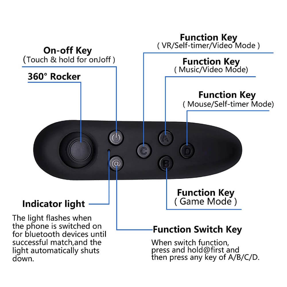 VR Remote Controller Bluetooth Gamepad Control Video Game Selfie E-Book Nook Page Mouse Virtual Reality Headset PC Tablet Laptop iPhone Smart Phone - Teddith - US