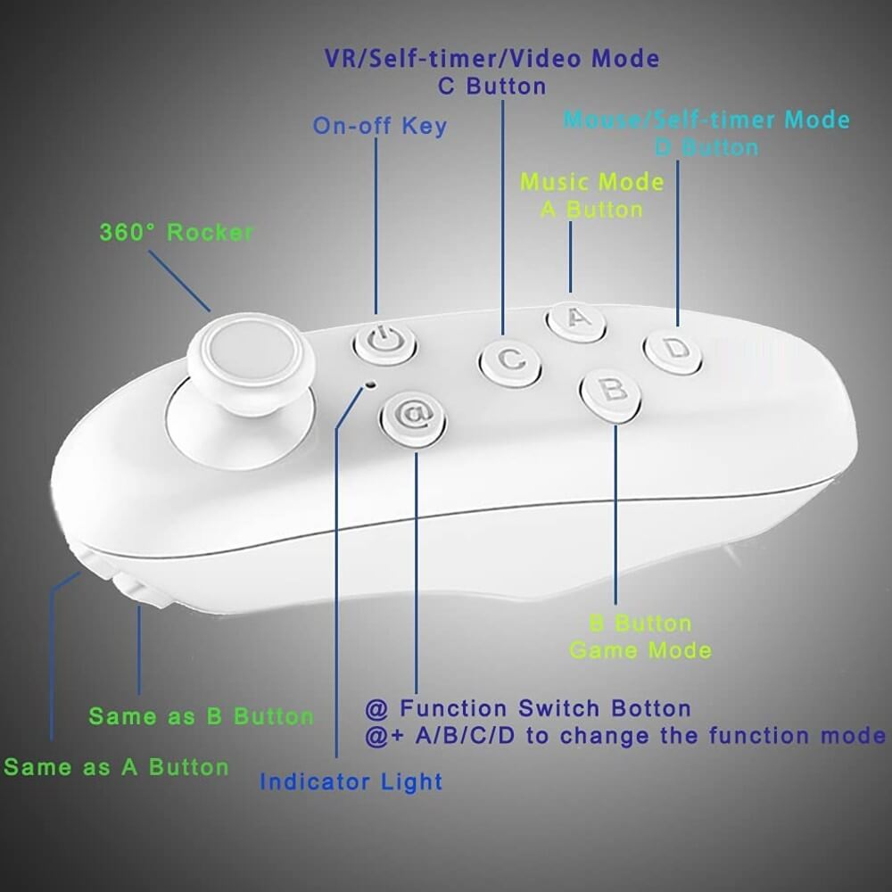 VR Remote Controller Bluetooth Gamepad Control Video Game Selfie E-Book Nook Page Mouse Virtual Reality Headset PC Tablet Laptop iPhone Smart Phone - Teddith - US