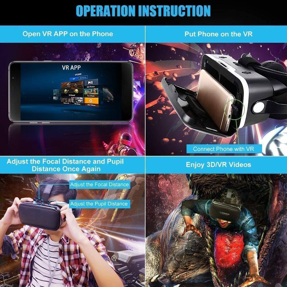 VR Headset with Remote Control 3D Glasses Virtual Reality Headset for Metaverse VR Games 3D Movies iPhone and Android - Teddith - US