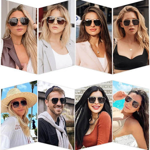 Retro Oversized Square Polarized Sunglasses Vintage Shades UV400 Classic Large Metal Sun Glasses for Women Men - Teddith - US