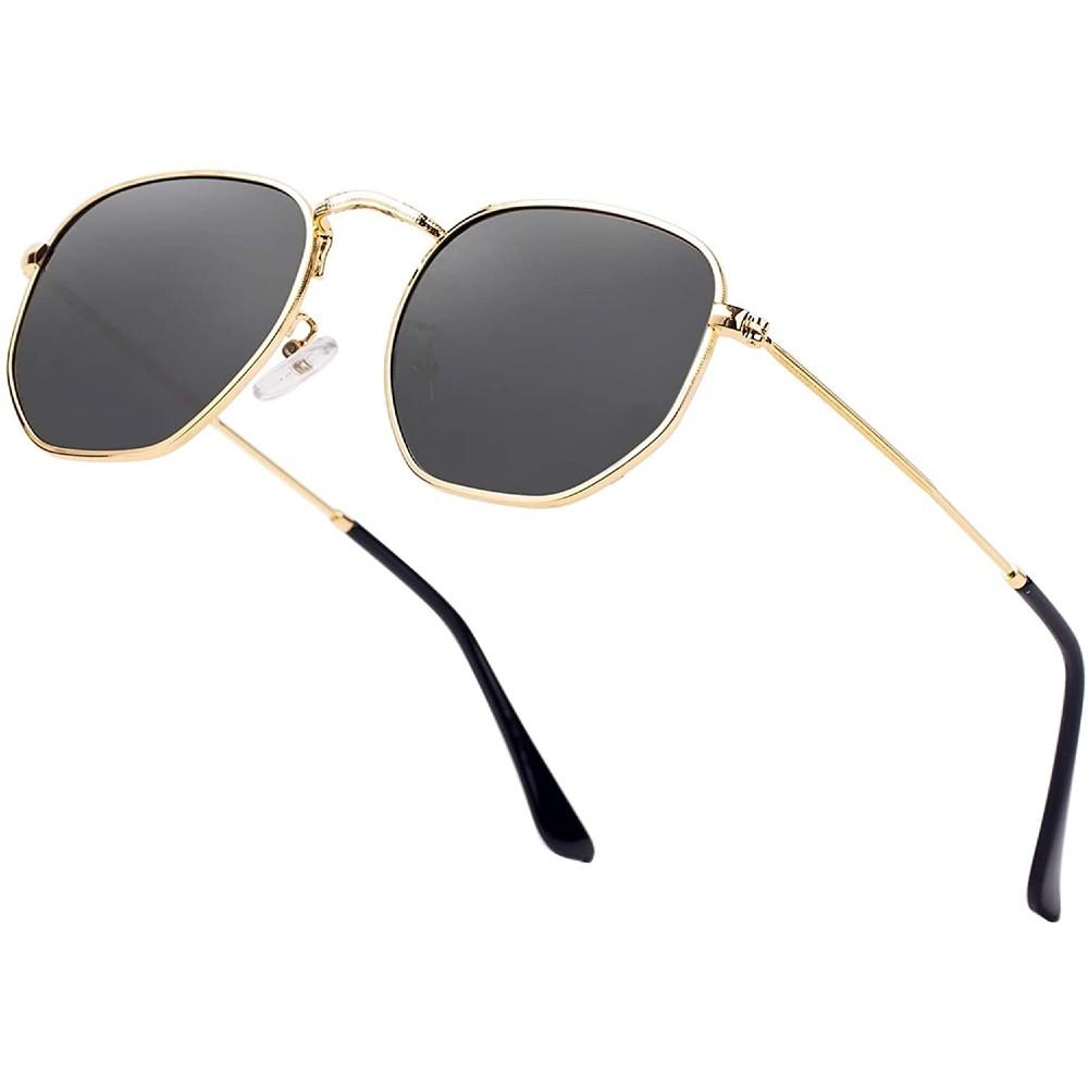 Hipster Hexagonal Polarized Sunglasses Geometric Square Metal Frame - Teddith - US