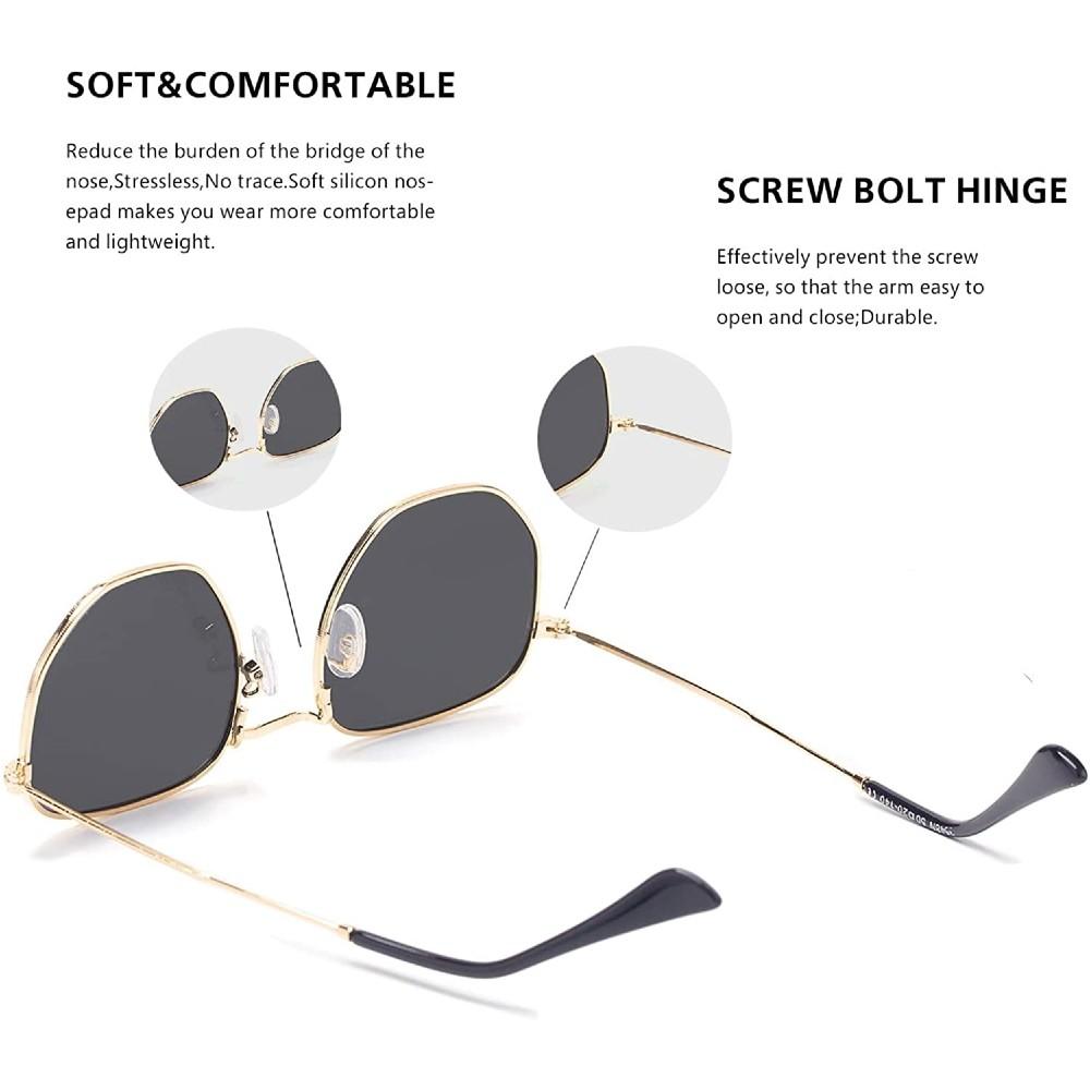 Hipster Hexagonal Polarized Sunglasses Geometric Square Metal Frame - Teddith - US