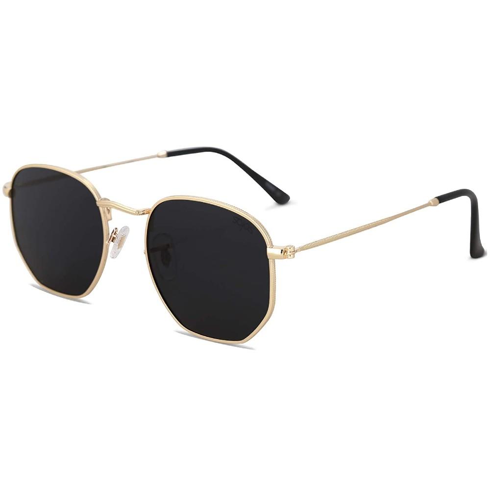 Hipster Hexagonal Polarized Sunglasses Geometric Square Metal Frame - Teddith - US