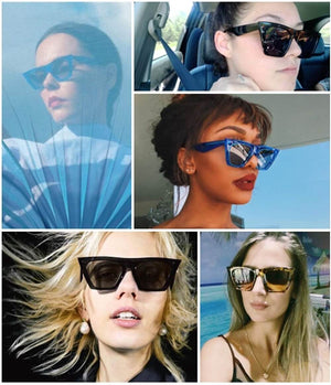Vintage Cateye Polarized Women Sunglasses Trendy Oversized Frame - Teddith - US
