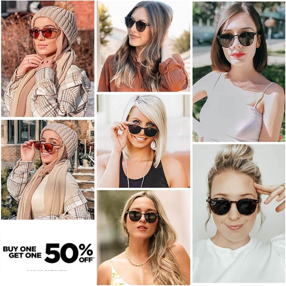 Small Round Classic Polarized Sunglasses Vintage Style UV400 Lens for Women Men - Hazel - Teddith - US