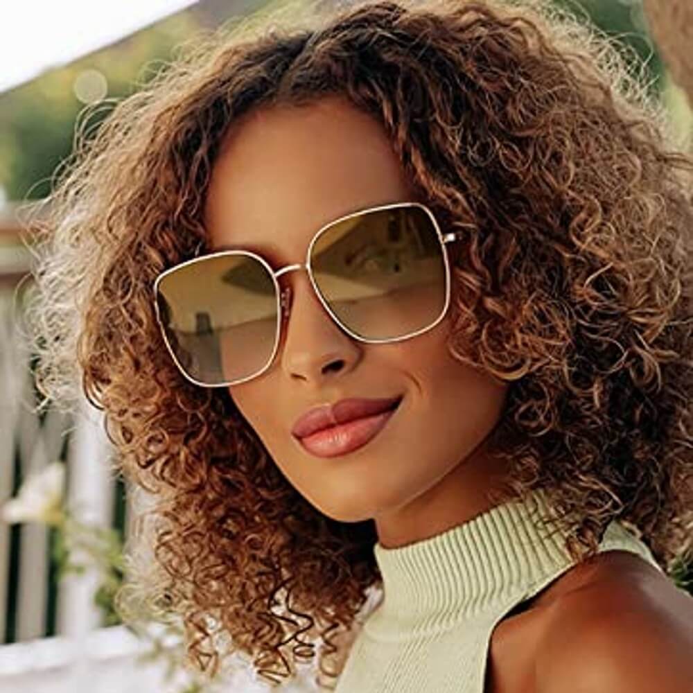 Trendy Oversized Square Metal Frame Sunglasses Flat Mirrored Lens UV Protection for Women Men - Nala - Teddith - US