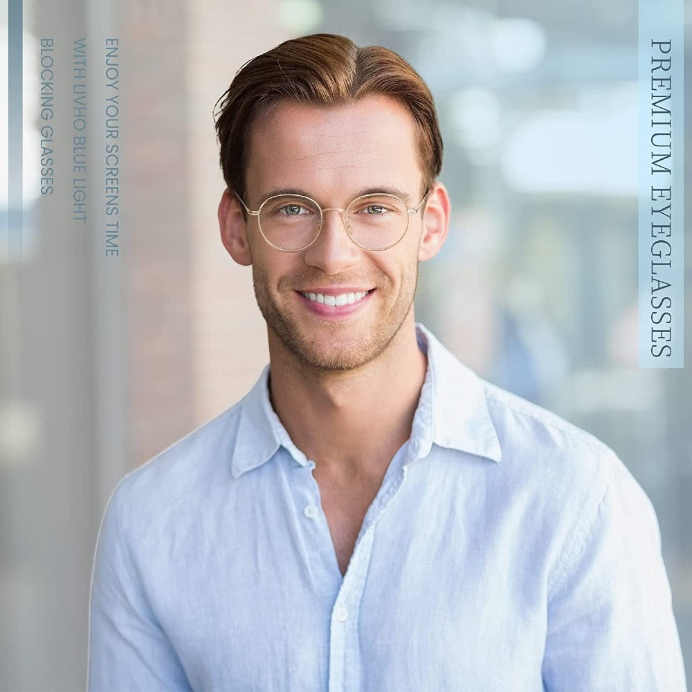 Round Blue Light Glasses Wire Frame UV Blocking Computer Eyewear Clear Lens - Gigi - Teddith - US