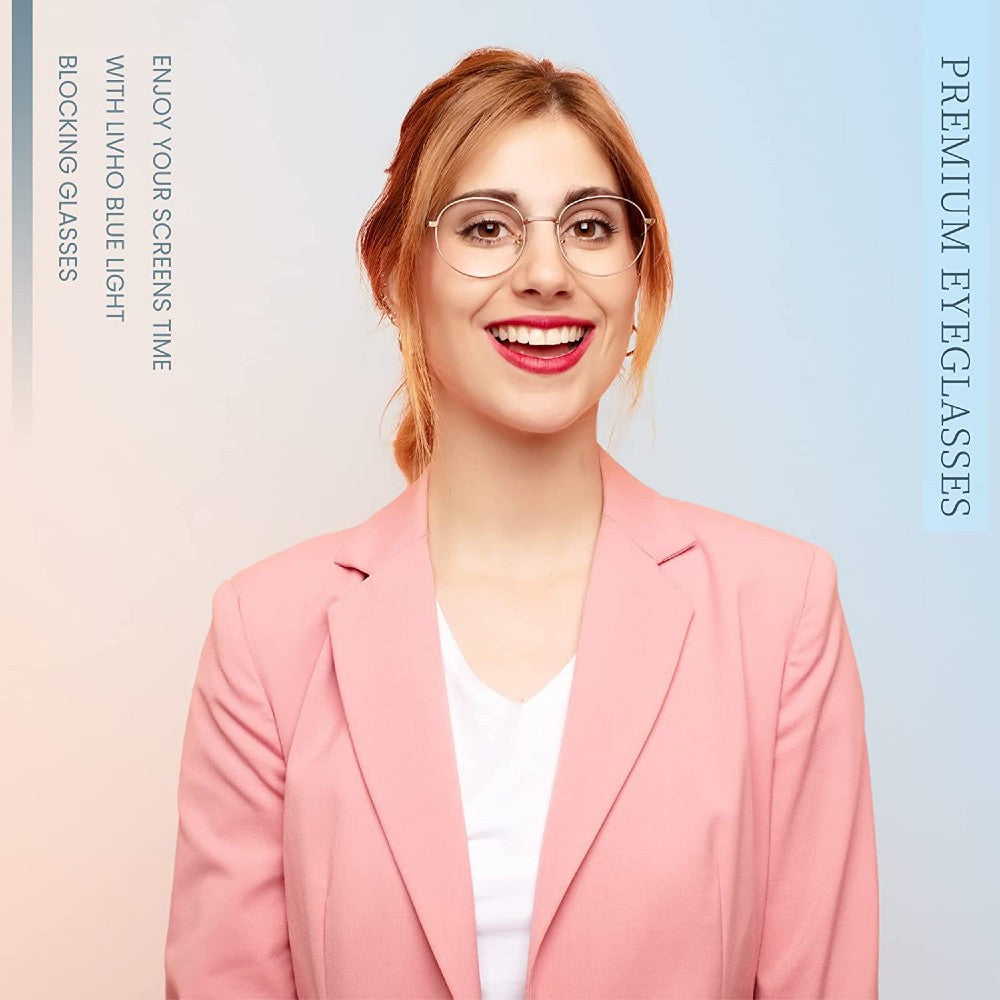 Round Blue Light Glasses Wire Frame UV Blocking Computer Eyewear Clear Lens - Gigi - Teddith - US