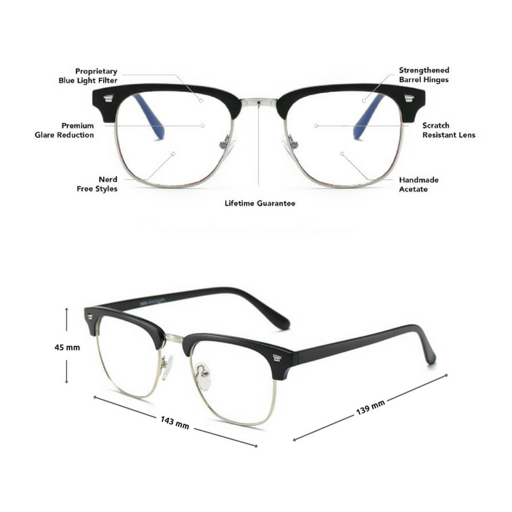 Blue Light Glasses for Computer Anti Glare Half Frame Clubmaster - Teddith - US