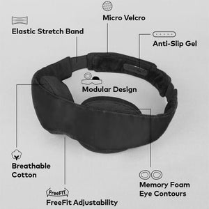Padded Sleeping Eye Mask Adjustable Strap Modular Design 100% Blackout Light - Teddith - US