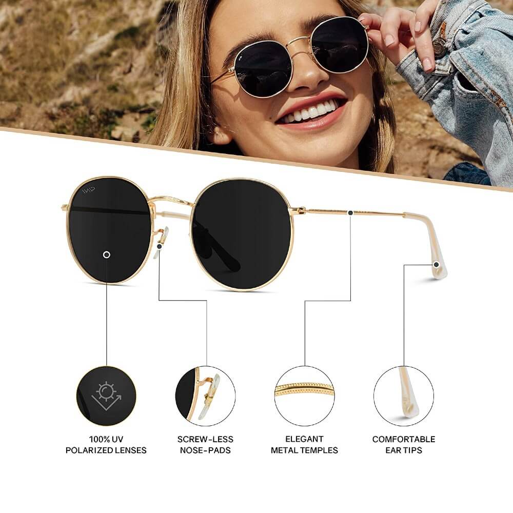 Small Round Polarized Sunglasses Classic Vintage Retro Shades for Women Men - Teddith - US