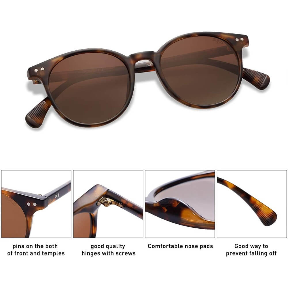Small Round Classic Polarized Sunglasses Vintage Style UV400 Lens for Women Men - Hazel - Teddith - US