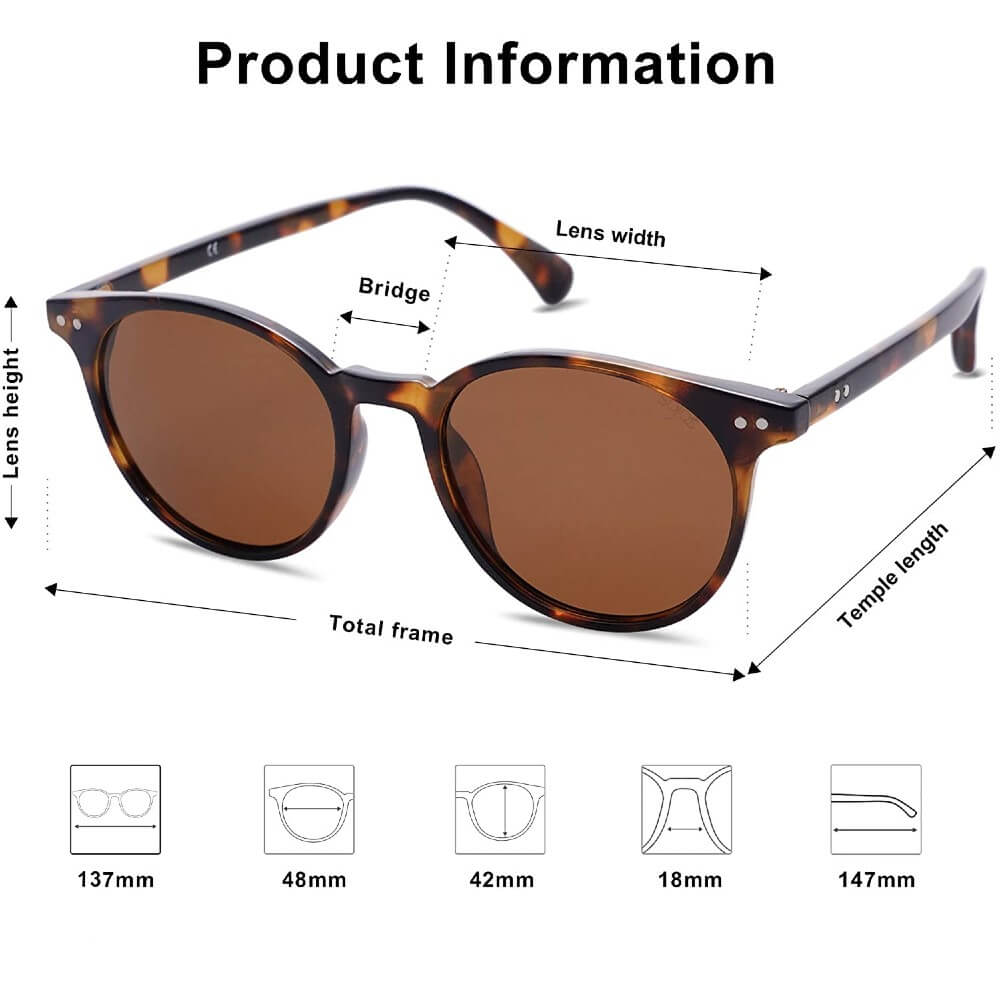 Small Round Classic Polarized Sunglasses Vintage Style UV400 Lens for Women Men - Hazel - Teddith - US