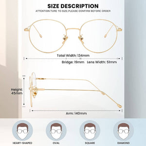 Round Blue Light Glasses Wire Frame UV Blocking Computer Eyewear Clear Lens - Gigi - Teddith - US