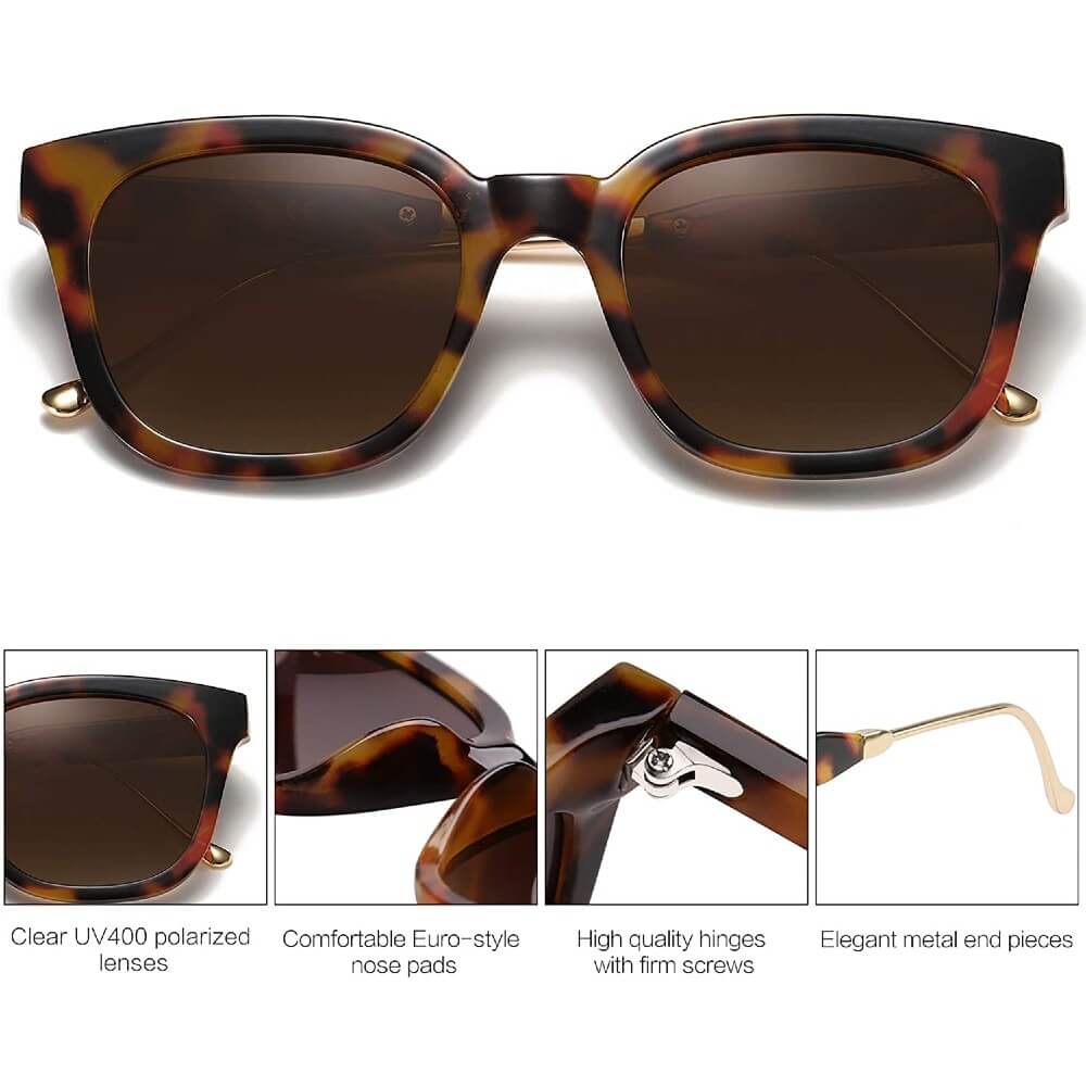Classic Square Polarized Sunglasses Retro Trendy UV400 Sunnies for Women Men - June - Teddith - US