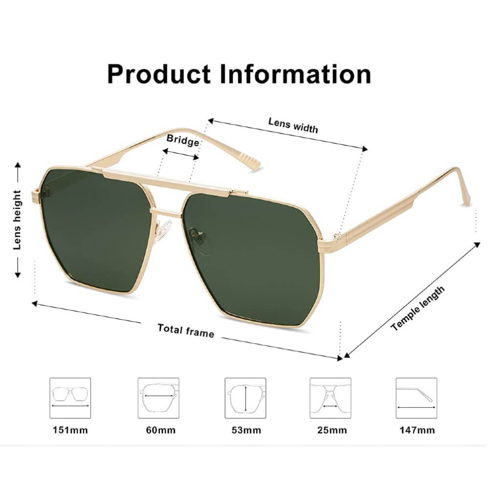 Retro Oversized Square Polarized Sunglasses Vintage Shades UV400 Classic Large Metal Sun Glasses for Women Men - Teddith - US