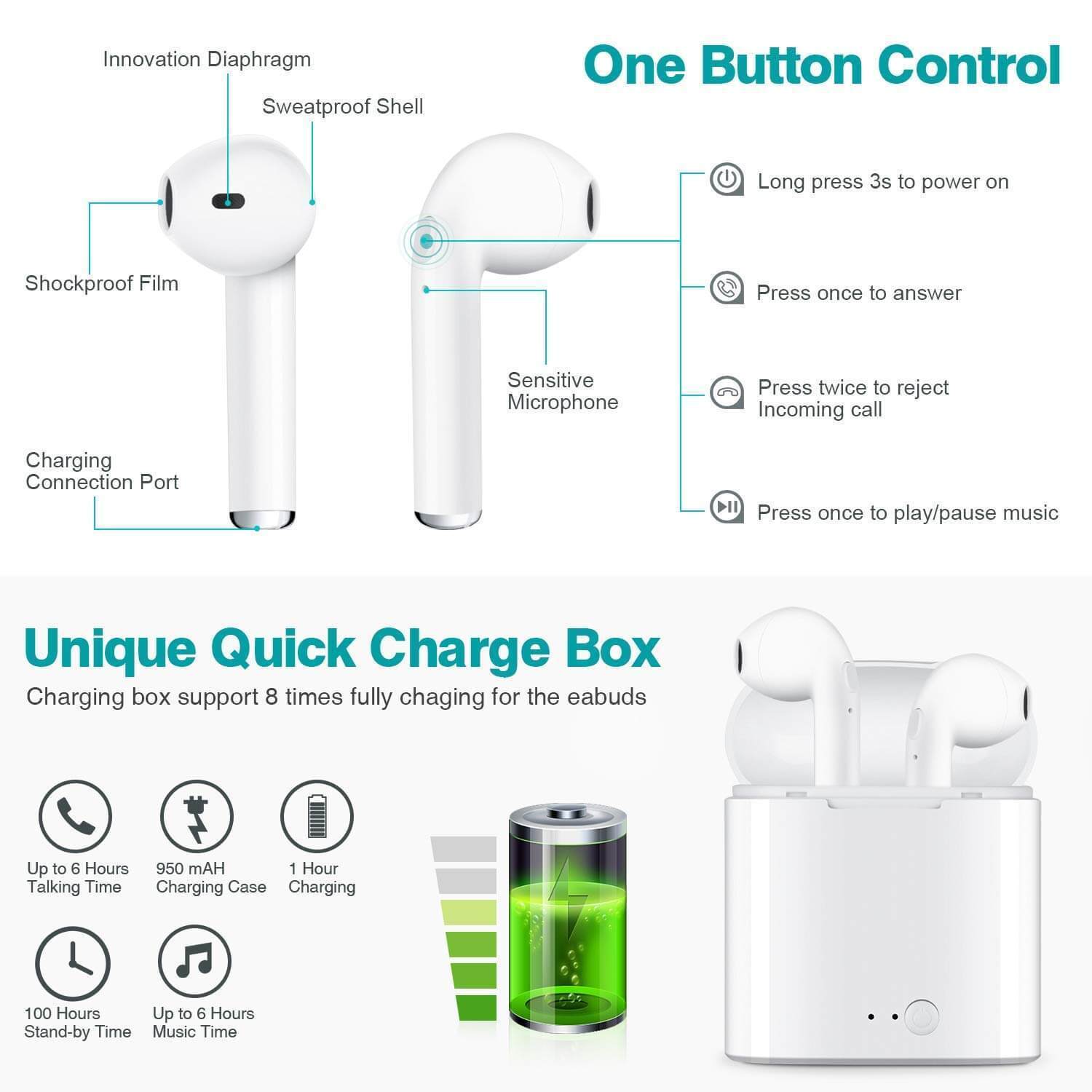 Bluetooth Headphones Earbuds with Charging Case - Teddith - US