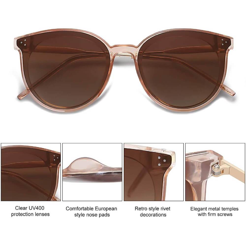Retro Round Oversized Sunglasses for Women Mirrored Glasses - Louie - Teddith - US